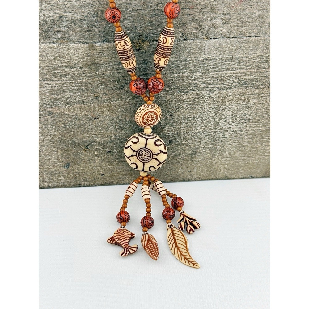Boho Tribal Necklace Vegan Ivory Resin Material. 12" Length